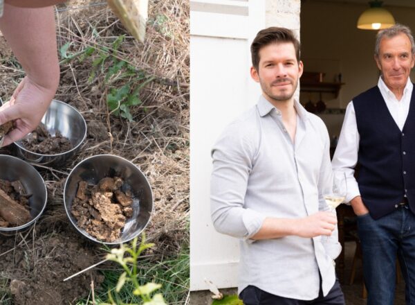 Sur la gauche les différents terroirs, sur la droite Thomas Lombard et son papa ©Champagne Lombard