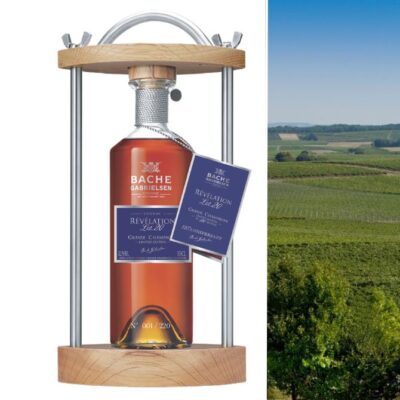flacon cognac bache gabrielsen et vue sur les vgnes
