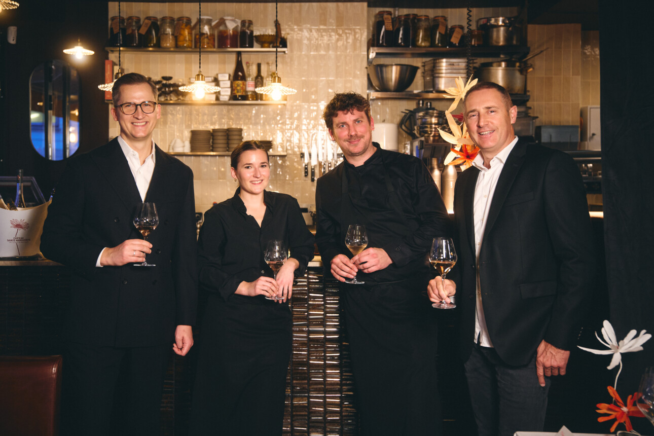 Raymond Thomsons, Philippine Jaillet, Charles Neyers, Olivier Fayard, réunis au restaurant Le Boréal pour la présentation du nouveau millésime 2025